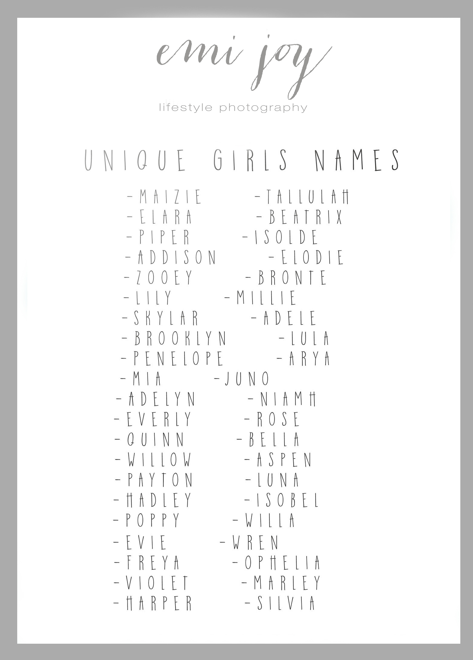Most Unique Girl Names Ilhon 